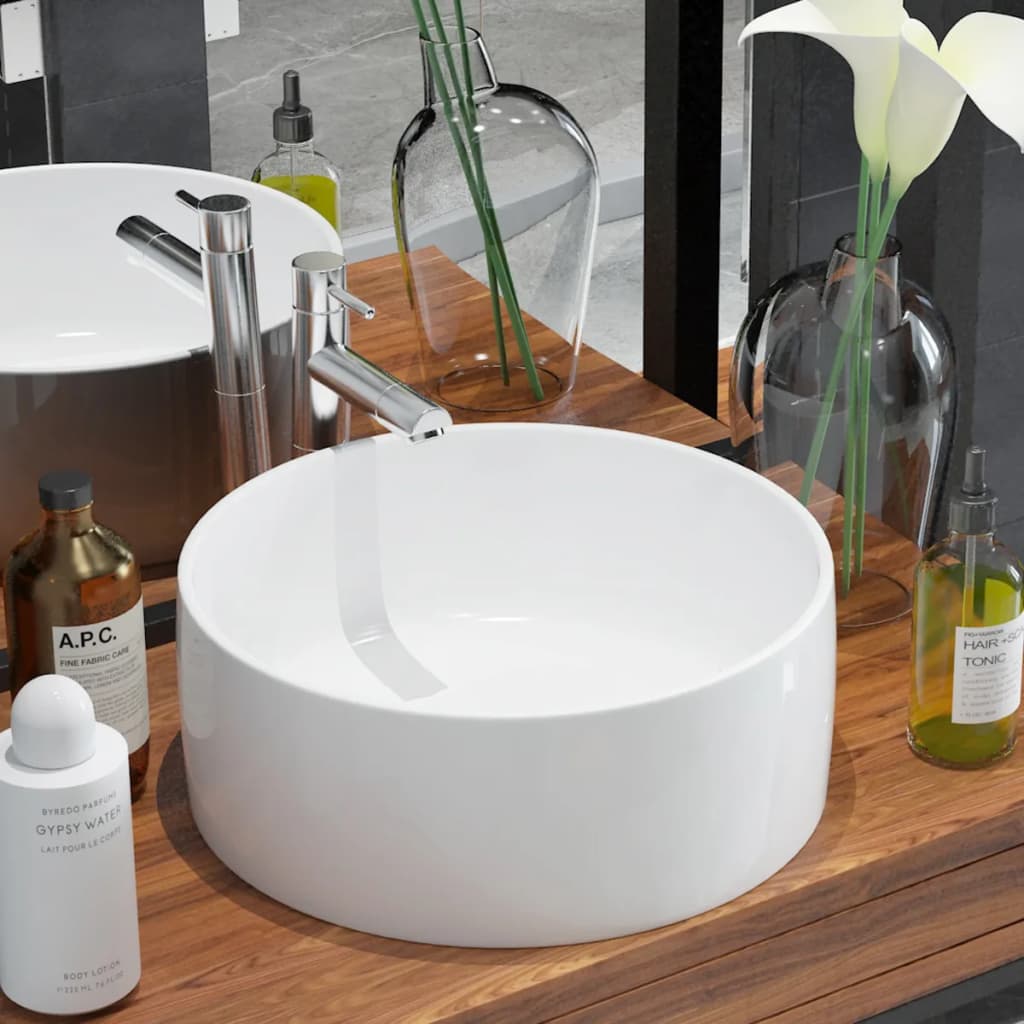 8718475519621_m_en_hd_1 vidaXL Basin Round Ceramic White 40x15 cm - Image 1