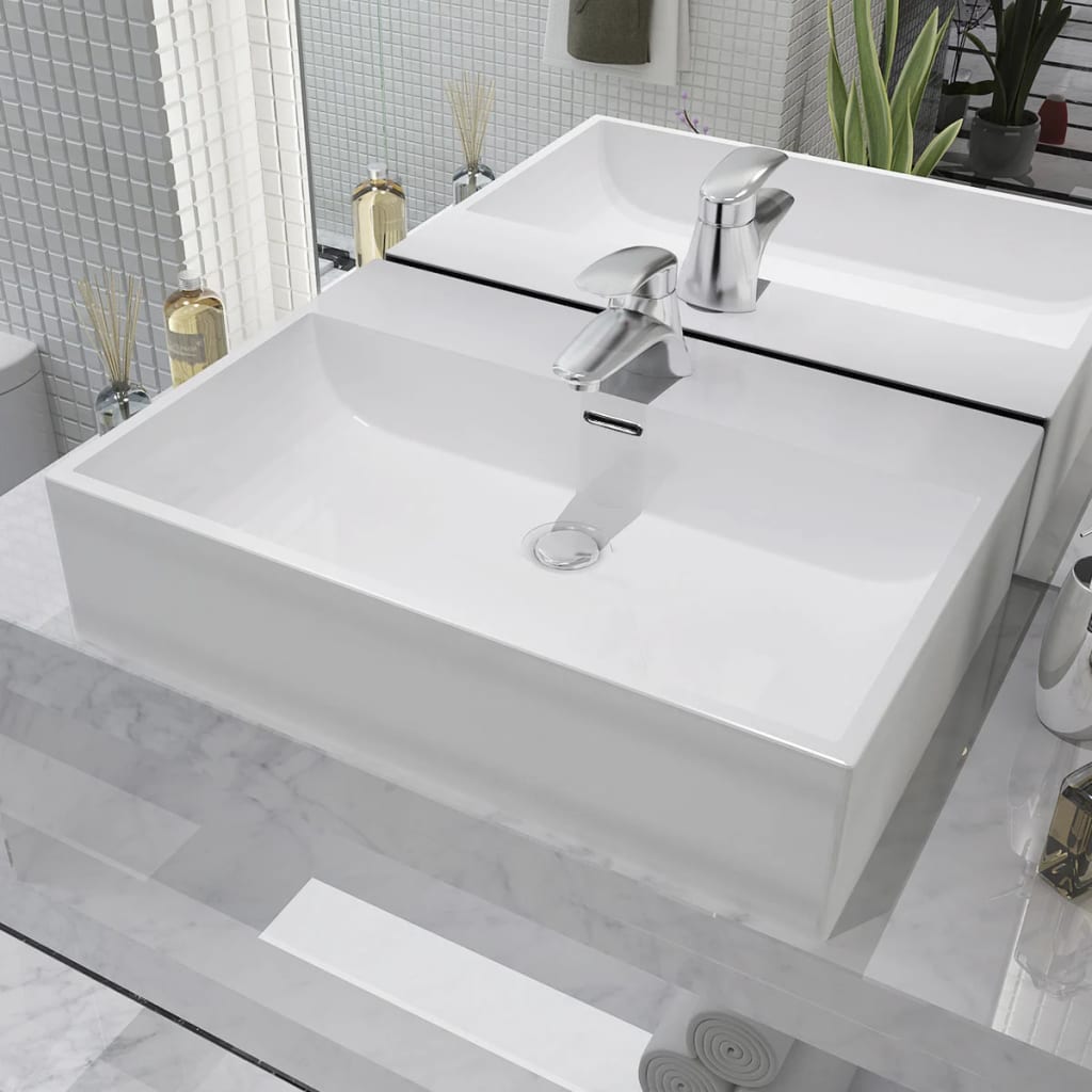 8718475519676_m_en_hd_1 vidaXL Basin with Faucet Hole Ceramic White 60.5x42.5x14.5 cm - Image 1