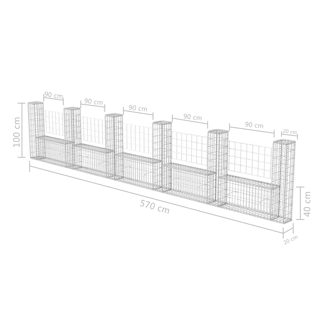 8718475521679_g_en_hd_4 vidaXL Gabion Basket U-Shape Galvanised Steel 570x20x100 cm - Image 6