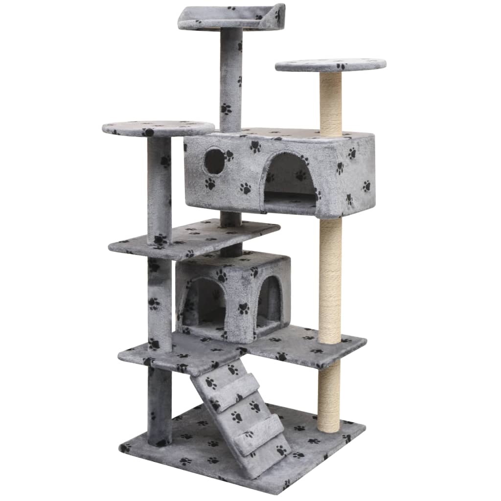 8718475522775_a_en_hd_1 vidaXL Cat Tree with Sisal Scratching Posts 125 cm Paw Prints Grey - Image 1