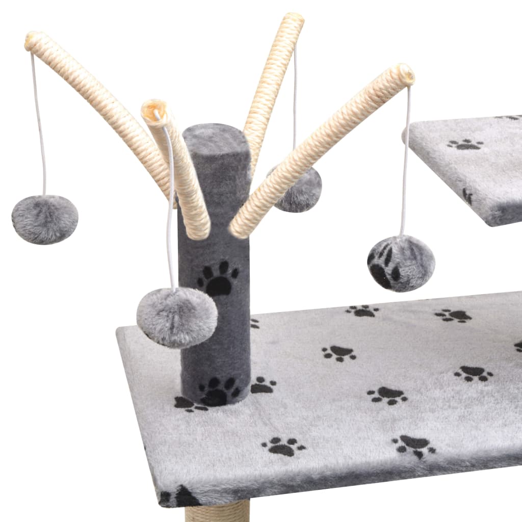 8718475522829_g_en_hd_3 vidaXL Cat Tree with Sisal Scratching Posts 125 cm Paw Prints Grey - Image 4