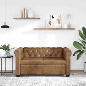 vidaXL Chesterfield Sofa 2-Seater Artificial Leather Brown