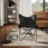 vidaXL Butterfly Chair Black Real Leather - Image 3