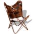 vidaXL Butterfly Chair Brown and White Real Cowhide Leather - Image 7