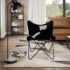 vidaXL Butterfly Chair Black and White Real Cowhide Leather - Image 3
