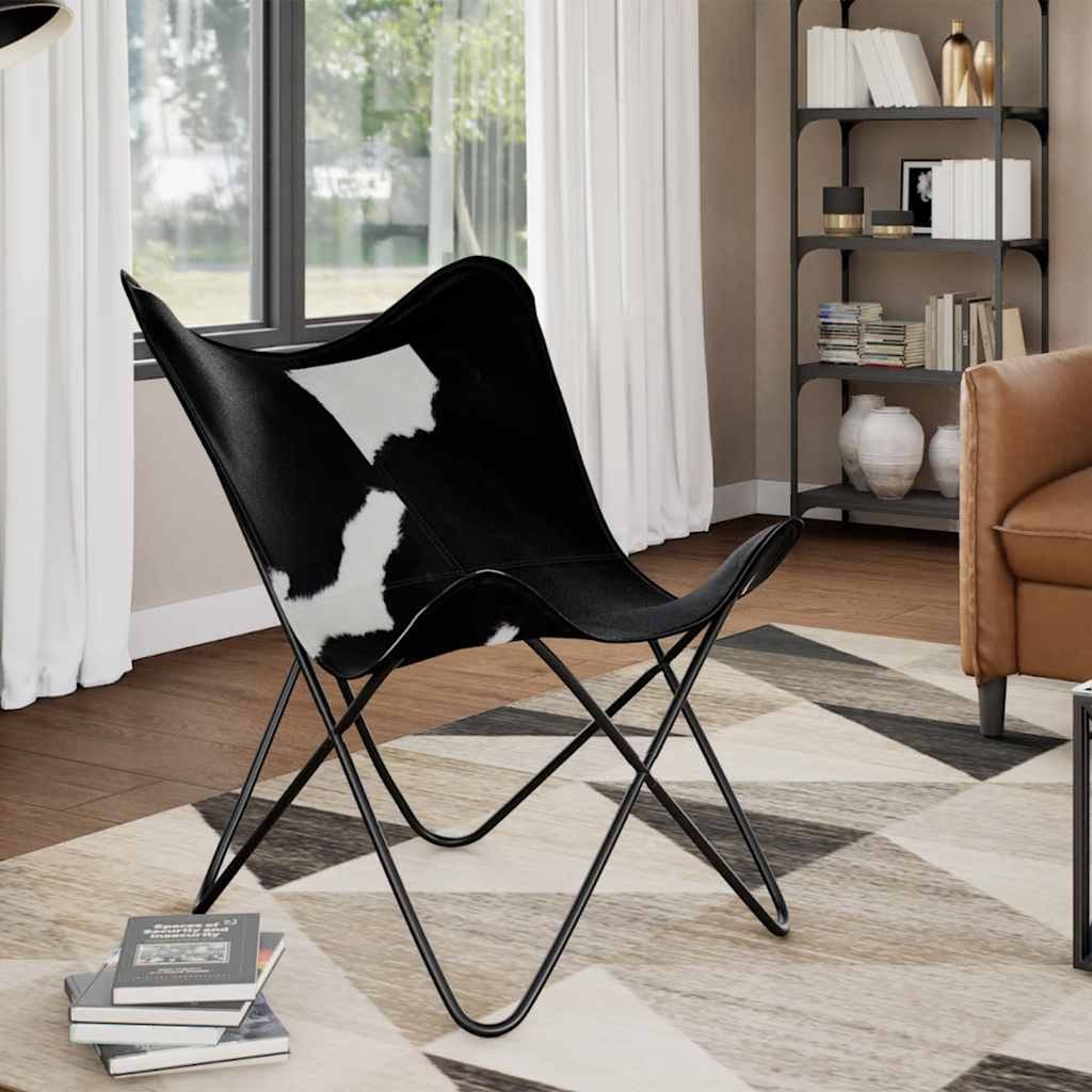 8718475526100_m_en_hd_1 vidaXL Butterfly Chair Black and White Real Cowhide Leather - Image 1