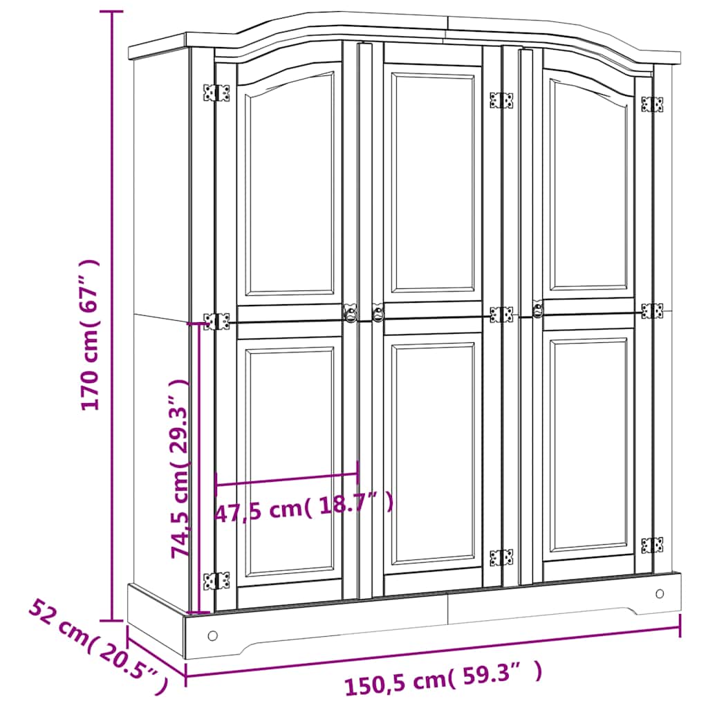 8718475526148_g_en_hd_8 vidaXL Wardrobe Mexican Pine Corona Range 3 Doors - Image 11