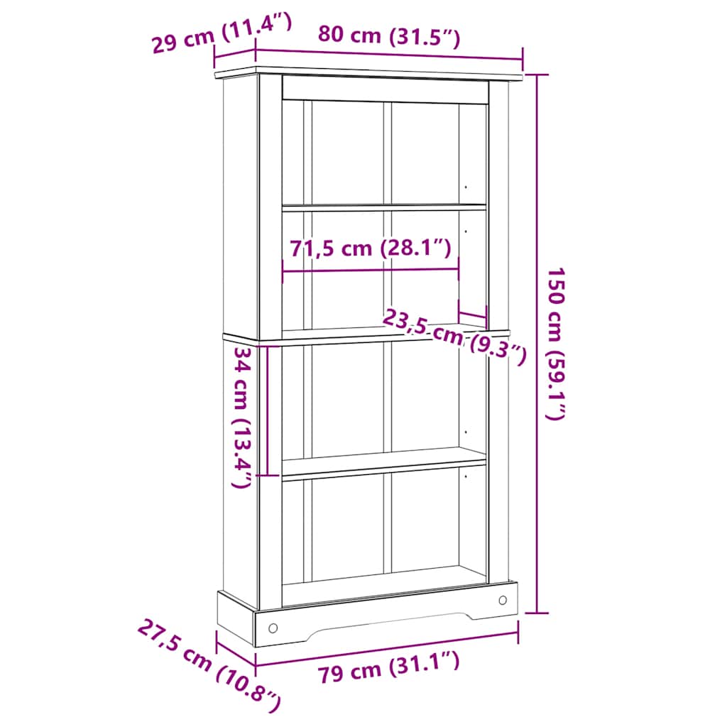 8718475526230_g_en_hd_6 vidaXL 4-Tier Bookcase Mexican Pine Corona Range 80x29x150 cm - Image 9
