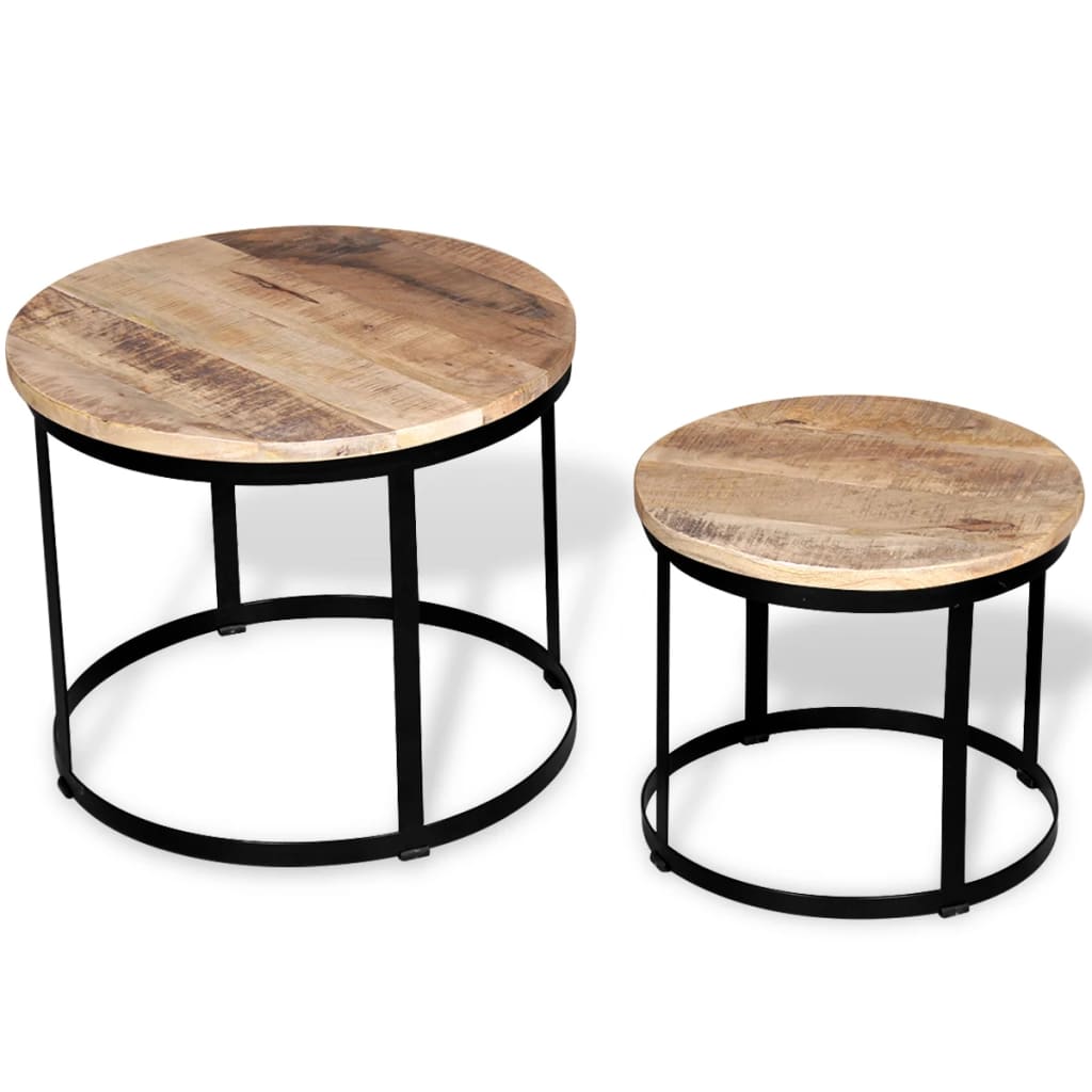 8718475528814_a_en_hd_1 vidaXL Coffee Table Set 2 Pieces Rough Mango Wood Round 40/50 cm - Image 1