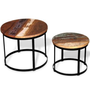 vidaXL Coffee Table Set 2 Pieces Solid Reclaimed Wood Round 40/50cm