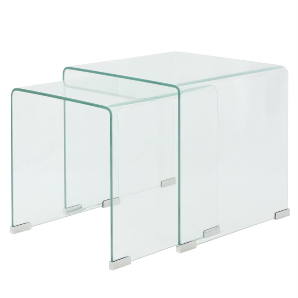 8718475530602_a_en_hd_1 vidaXL Two Piece Nesting Table Set Tempered Glass Clear - Image 1