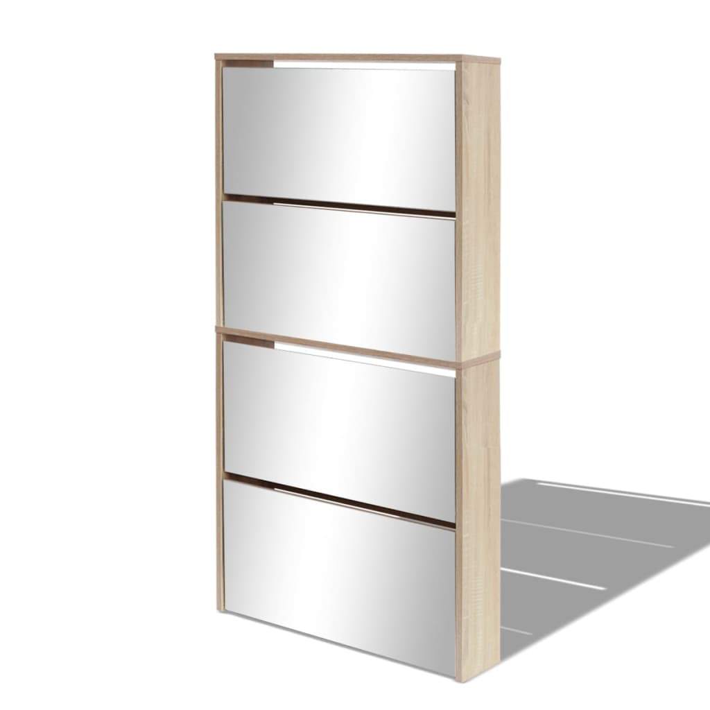 8718475547532_a_en_hd_1 vidaXL Shoe Cabinet 4-Layer Mirror Oak 63x17x134 cm - Image 2