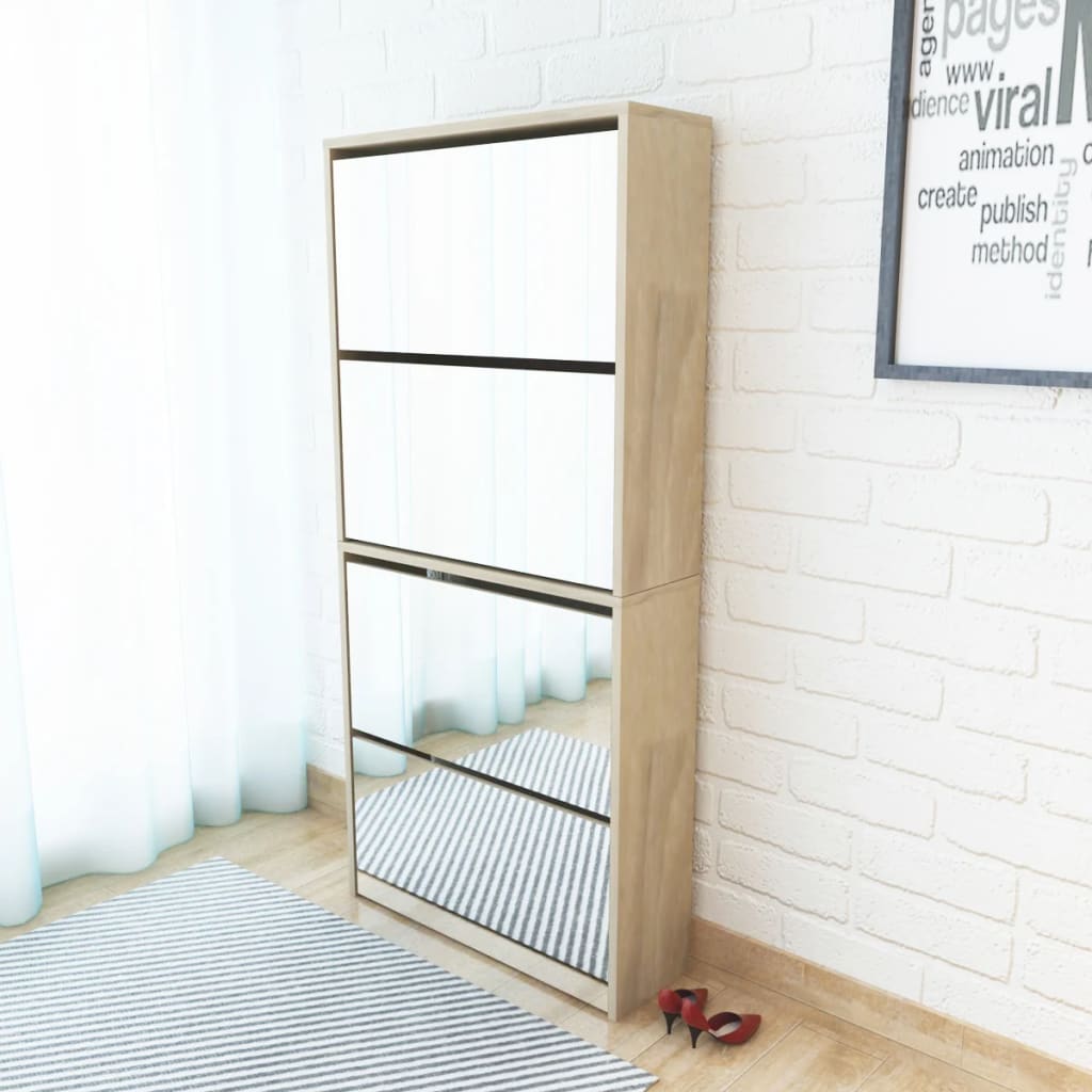 8718475547532_m_en_hd_1 vidaXL Shoe Cabinet 4-Layer Mirror Oak 63x17x134 cm - Image 1