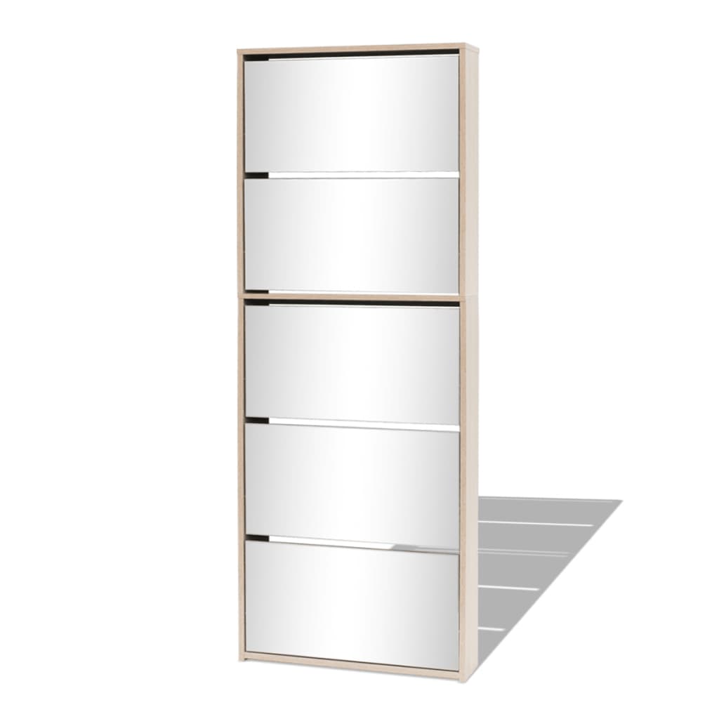 8718475547556_a_en_hd_1 vidaXL Shoe Cabinet 5-Layer Mirror Oak 63x17x169.5 cm - Image 2