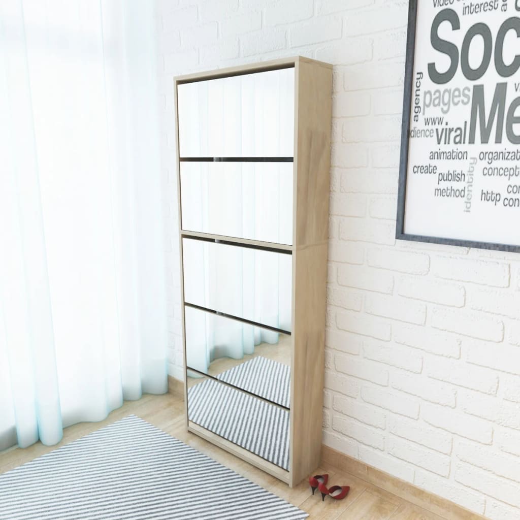 8718475547556_m_en_hd_1 vidaXL Shoe Cabinet 5-Layer Mirror Oak 63x17x169.5 cm - Image 1