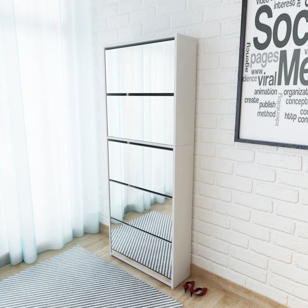 8718475547563_m_en_hd_1 vidaXL Shoe Cabinet 5-Layer Mirror White 63x17x169.5 cm - Image 1
