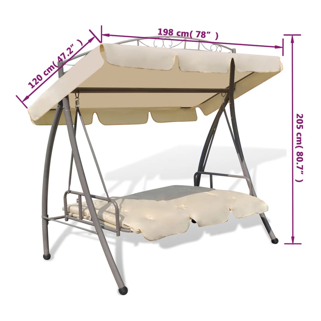 8718475557111_g_en_hd_5 vidaXL Outdoor Convertible Swing Bench with Canopy Sand White - Image 6