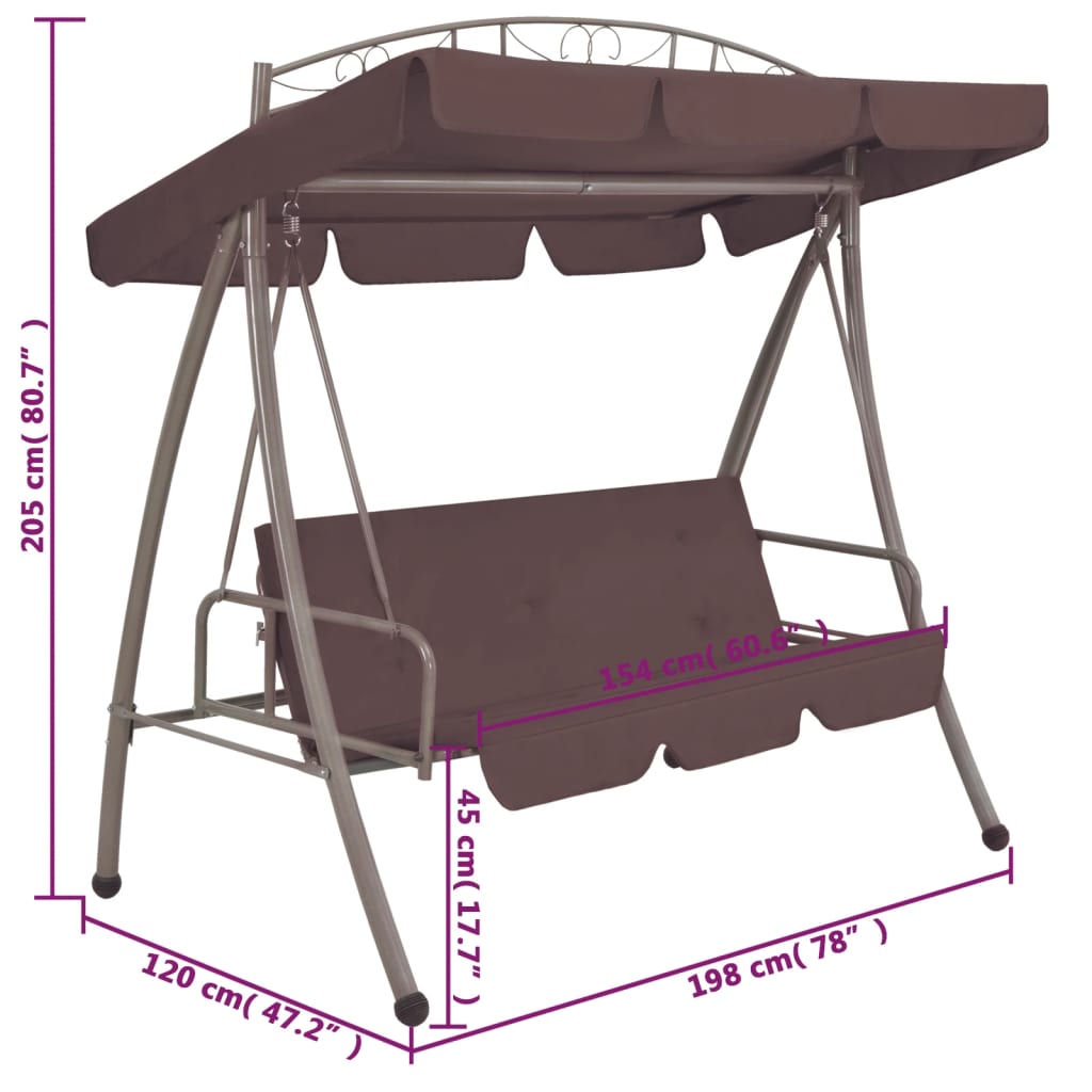 8718475557128_g_en_hd_5 vidaXL Outdoor Convertible Swing Bench with Canopy Coffee - Image 6