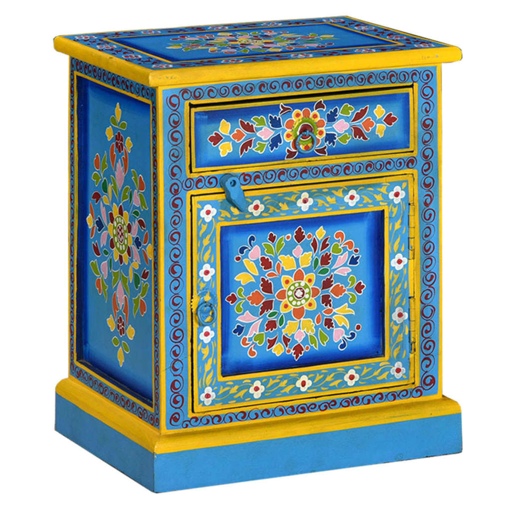 8718475568063_a_en_hd_1 vidaXL Bedside Cabinet Solid Mango Wood Turquoise Hand Painted - Image 1