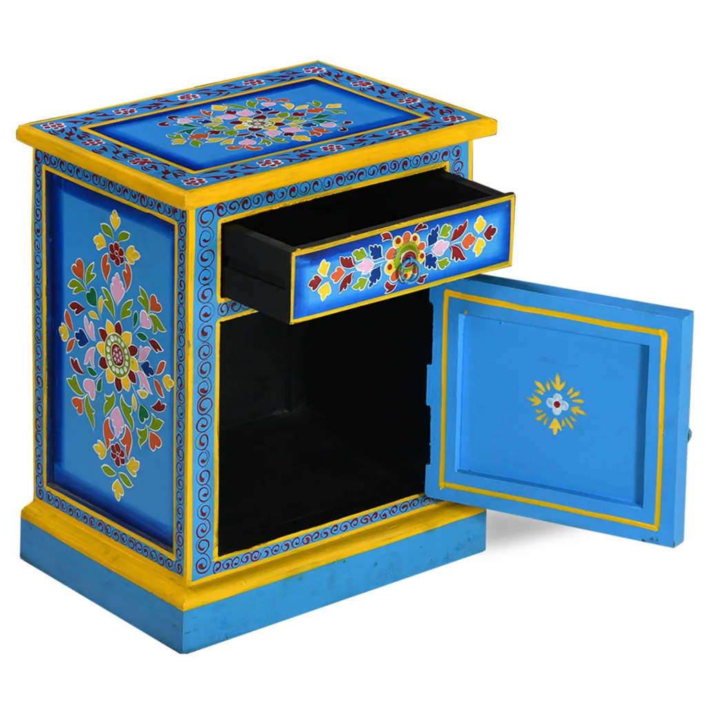 8718475568063_g_en_hd_1 vidaXL Bedside Cabinet Solid Mango Wood Turquoise Hand Painted - Image 2