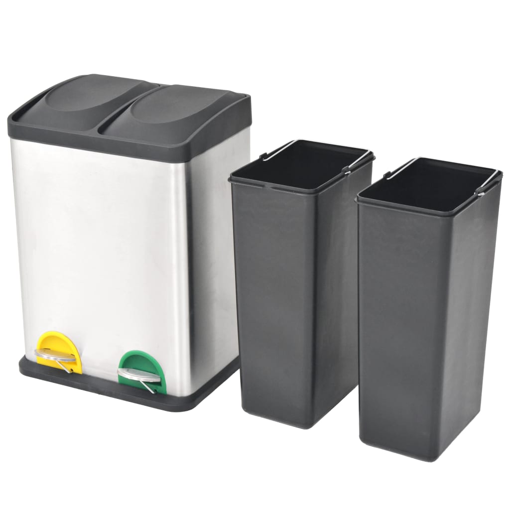 8718475570028_g_en_hd_1 vidaXL Recycling Pedal Bin Garbage Trash Bin Stainless Steel 36 L - Image 2