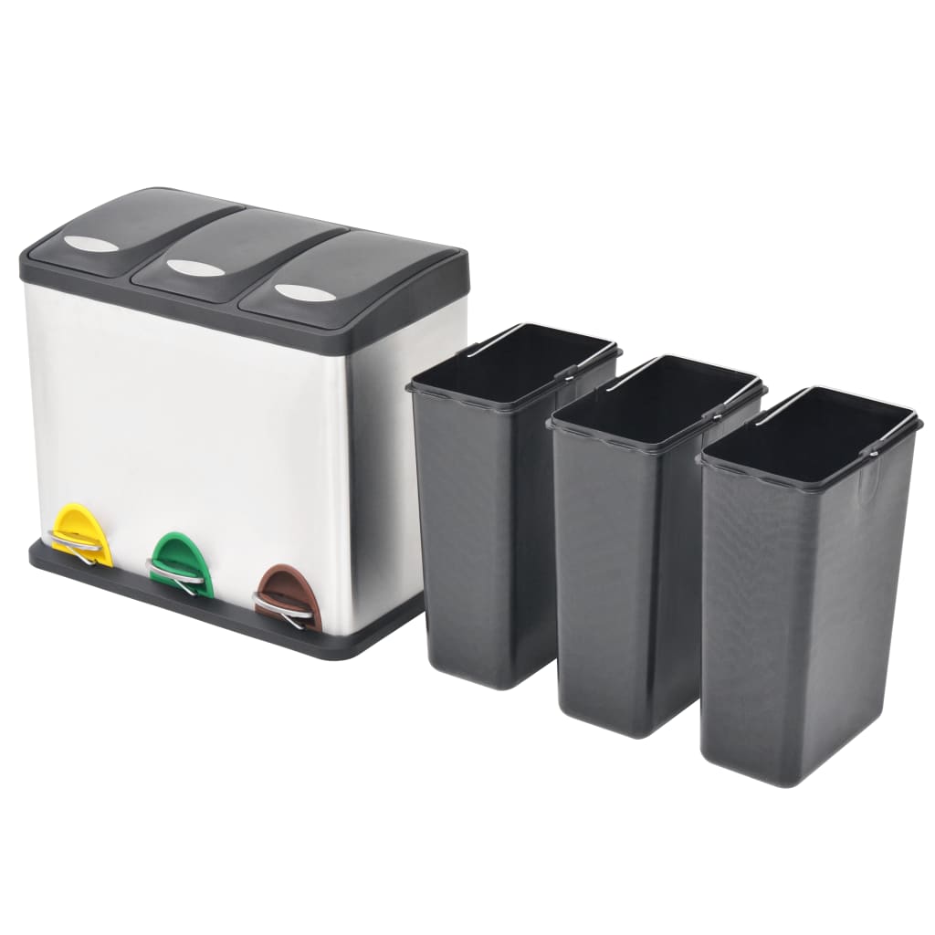 8718475570035_g_en_hd_1 vidaXL Recycling Pedal Bin Garbage Trash Bin Stainless Steel 24 L - Image 2