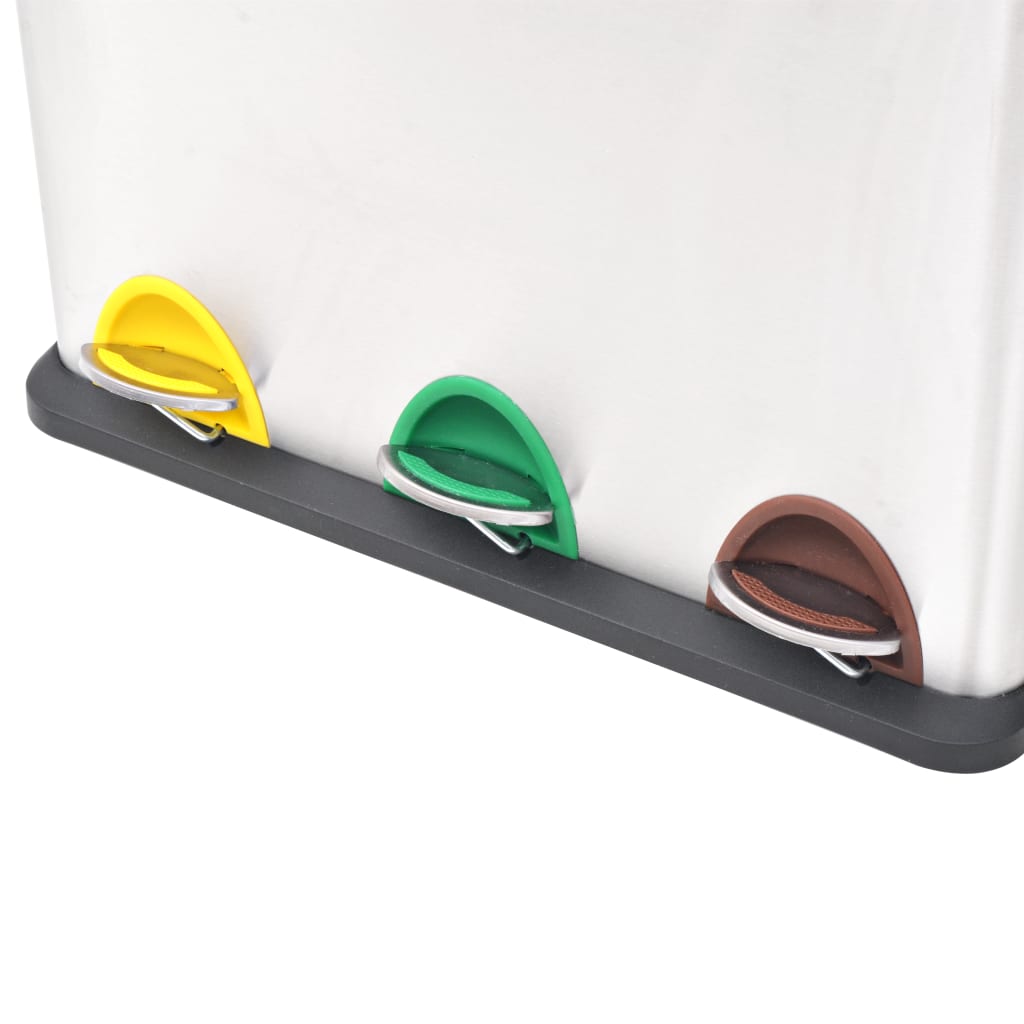 8718475570035_g_en_hd_2 vidaXL Recycling Pedal Bin Garbage Trash Bin Stainless Steel 24 L - Image 3