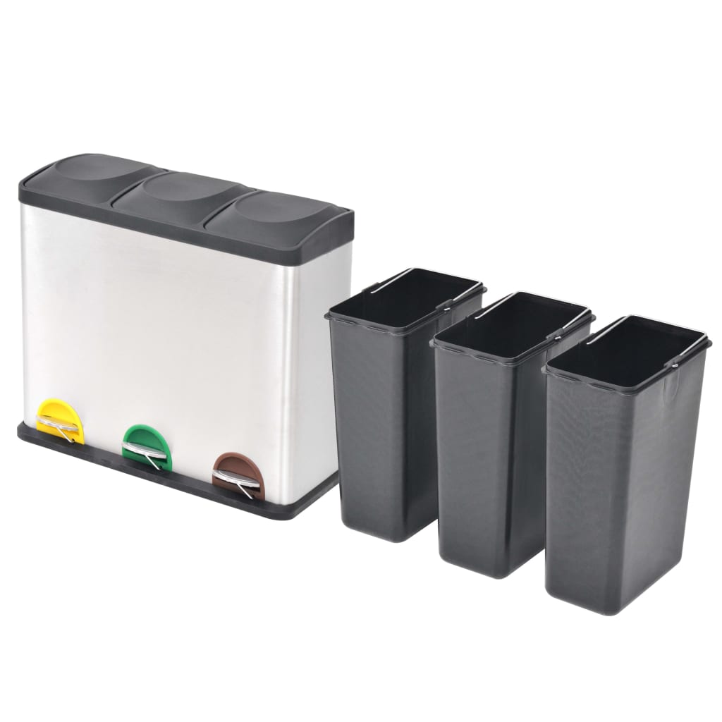 8718475570042_g_en_hd_1 vidaXL Recycling Pedal Bin Garbage Trash Bin Stainless Steel 54 L - Image 2
