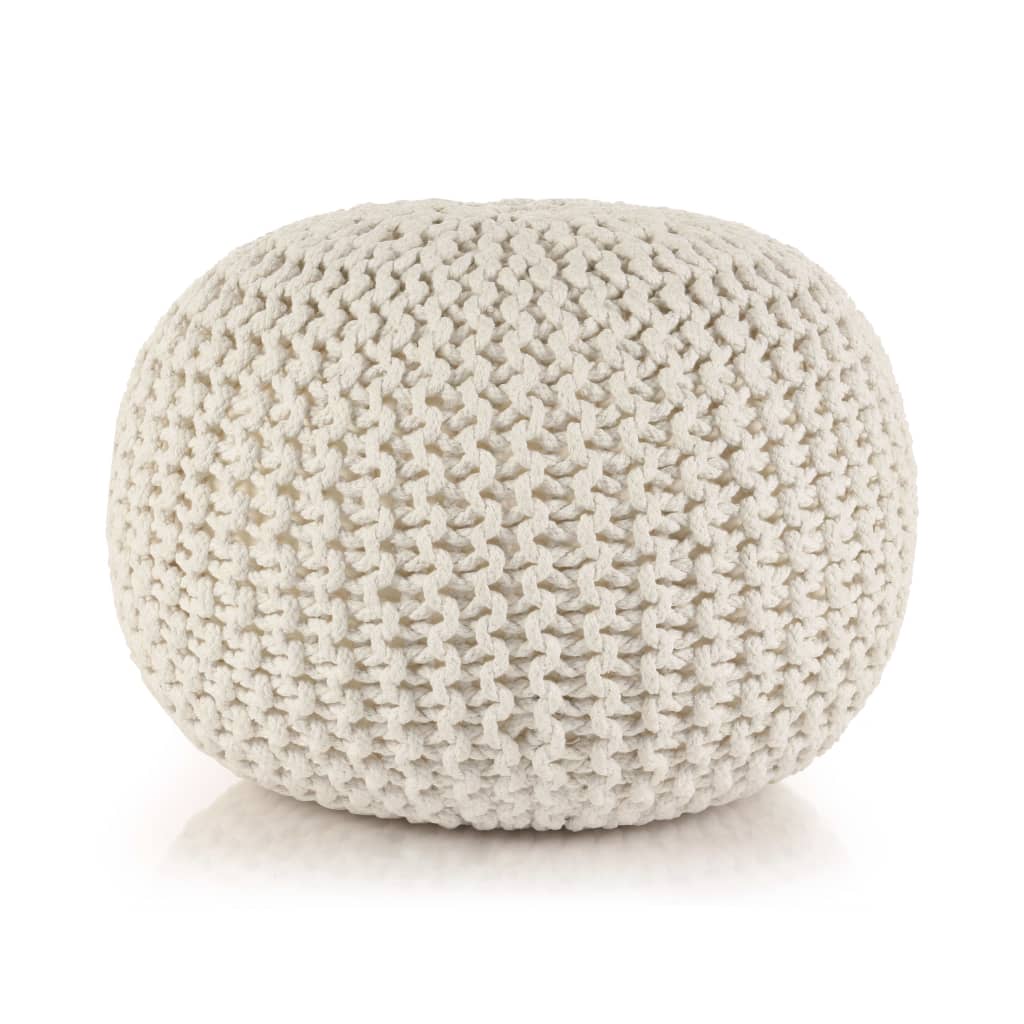 8718475572169_a_en_hd_1 vidaXL Hand-Knitted Pouffe Cotton 50x35 cm White - Image 1