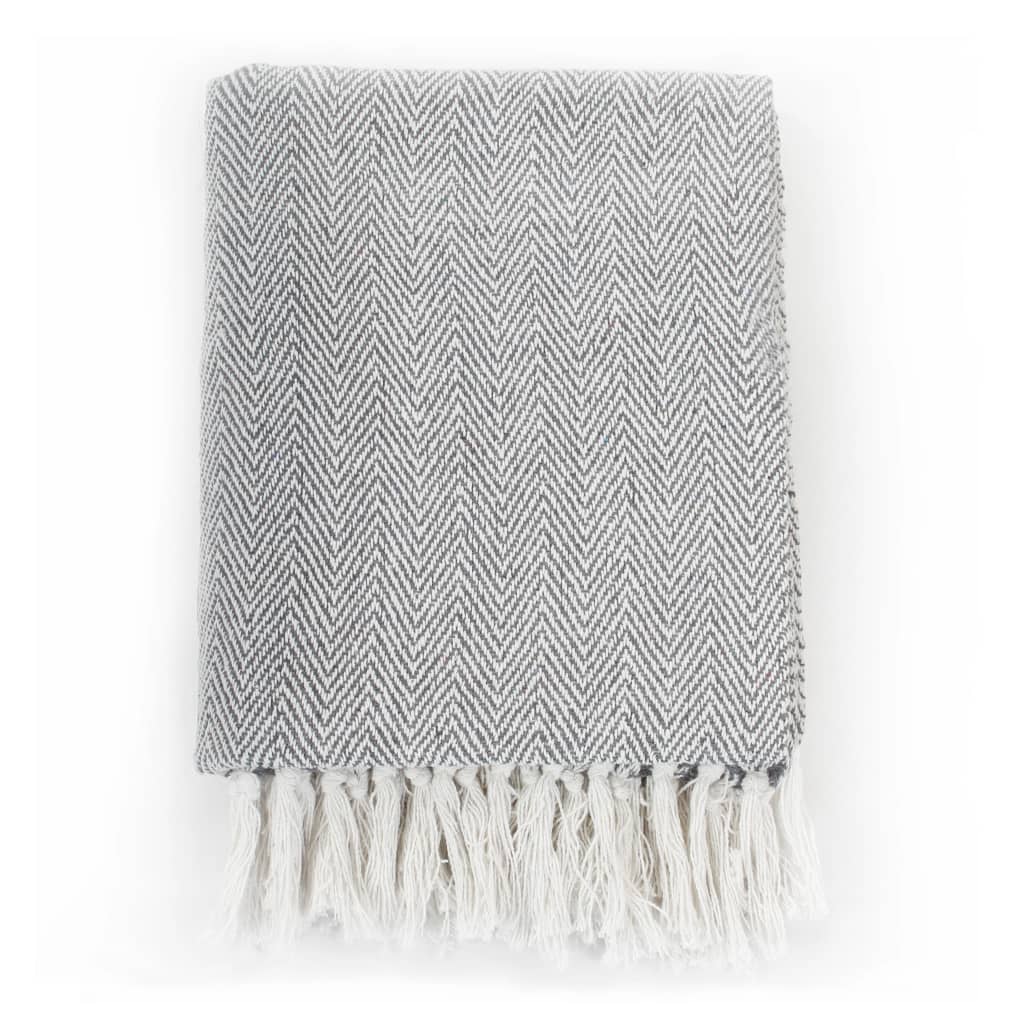 8718475573807_g_en_hd_1 vidaXL Throw Cotton Herringbone 125x150 cm Grey - Image 2