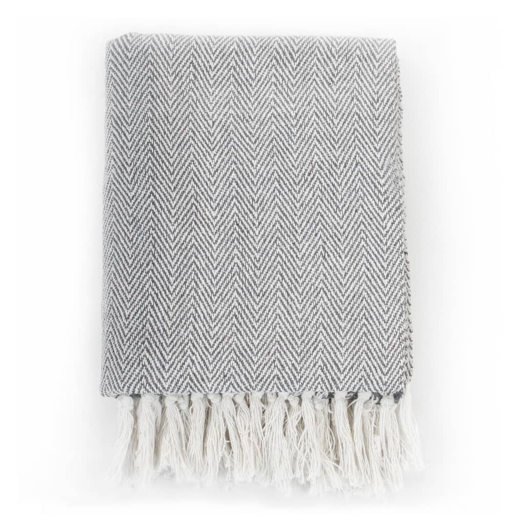 8718475573814_g_en_hd_1 vidaXL Throw Cotton Herringbone 160x210 cm Grey - Image 2
