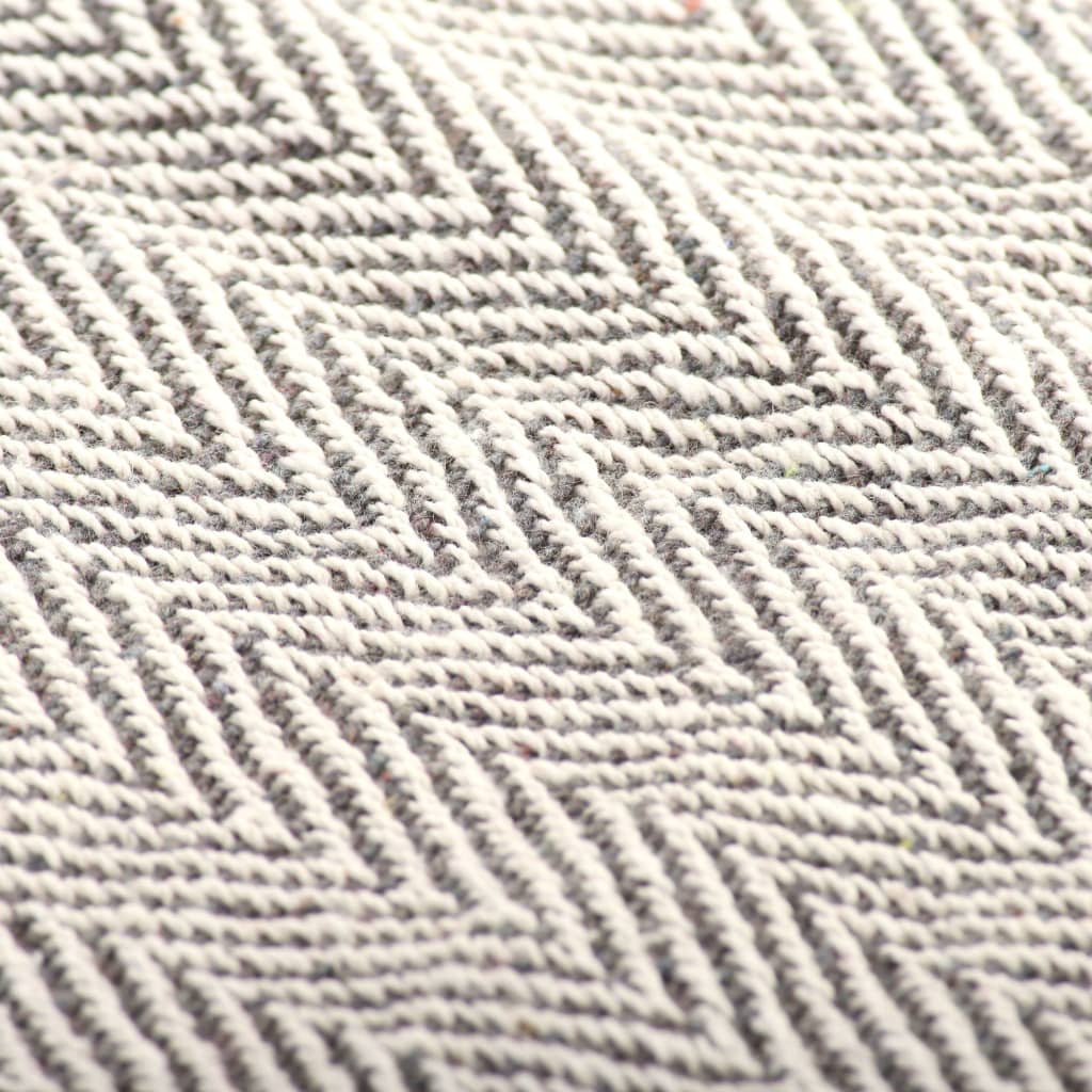 8718475573814_g_en_hd_5 vidaXL Throw Cotton Herringbone 160x210 cm Grey - Image 6