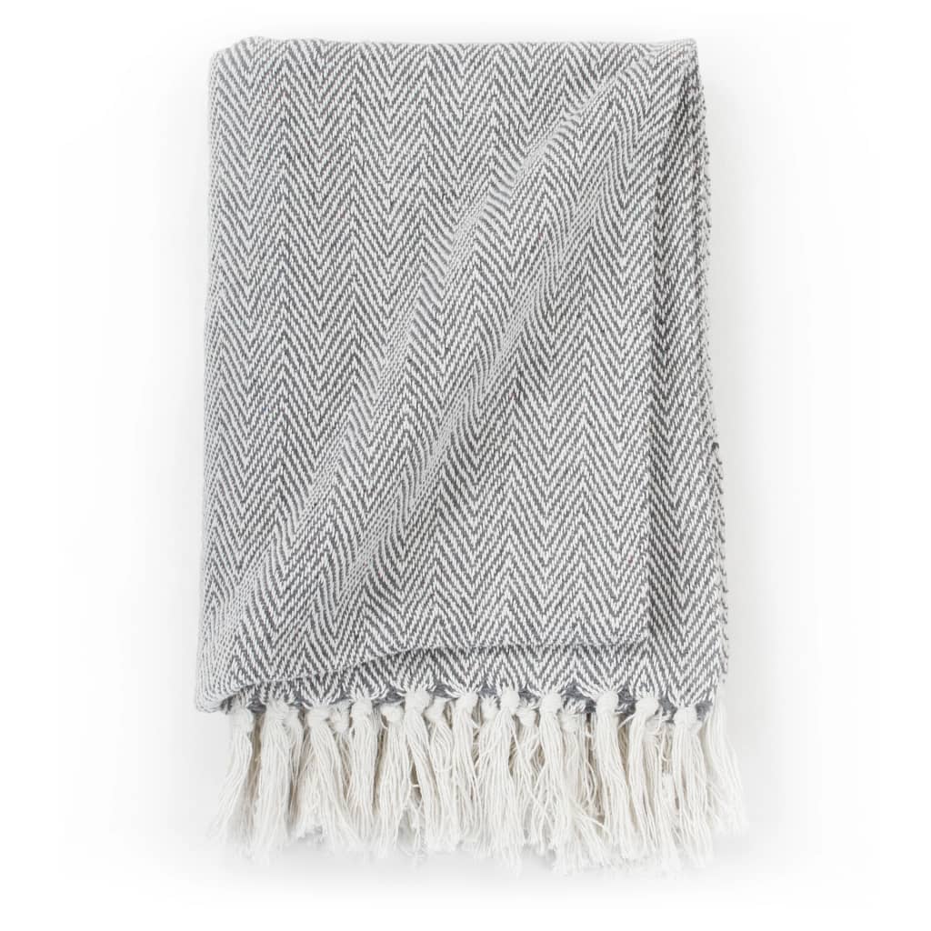 8718475573821_g_en_hd_2 vidaXL Throw Cotton Herringbone 220x250 cm Grey - Image 3