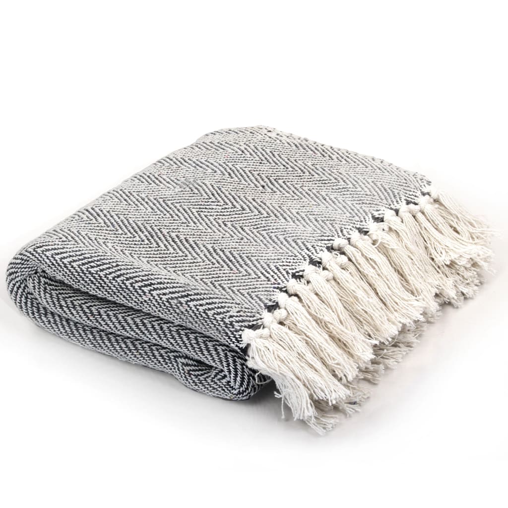 8718475573845_a_en_hd_1 vidaXL Throw Cotton Herringbone 160x210 cm Navy Blue - Image 1