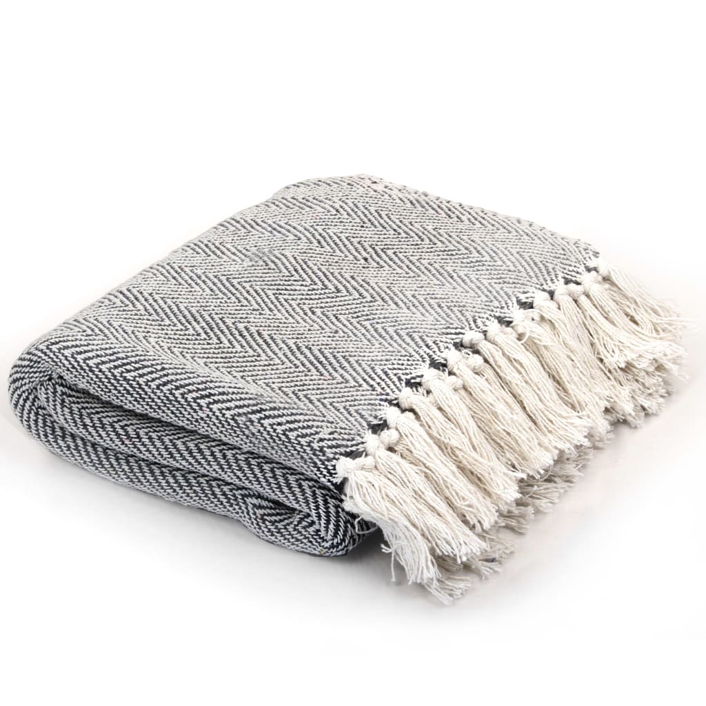 8718475573852_a_en_hd_1 vidaXL Throw Cotton Herringbone 220x250 cm Navy Blue - Image 1