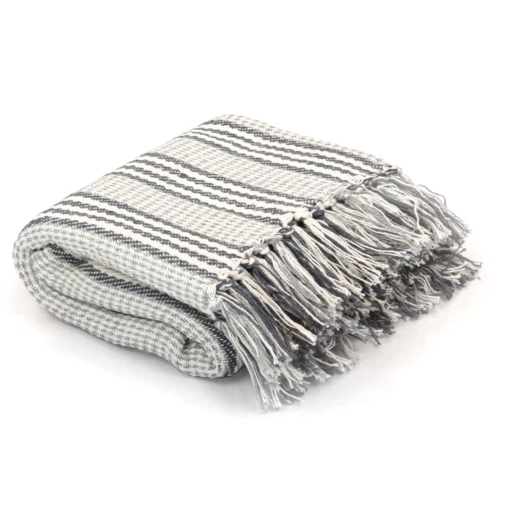 8718475573906_a_en_hd_1 vidaXL Throw Cotton Stripes 160x210 cm Grey and White - Image 1
