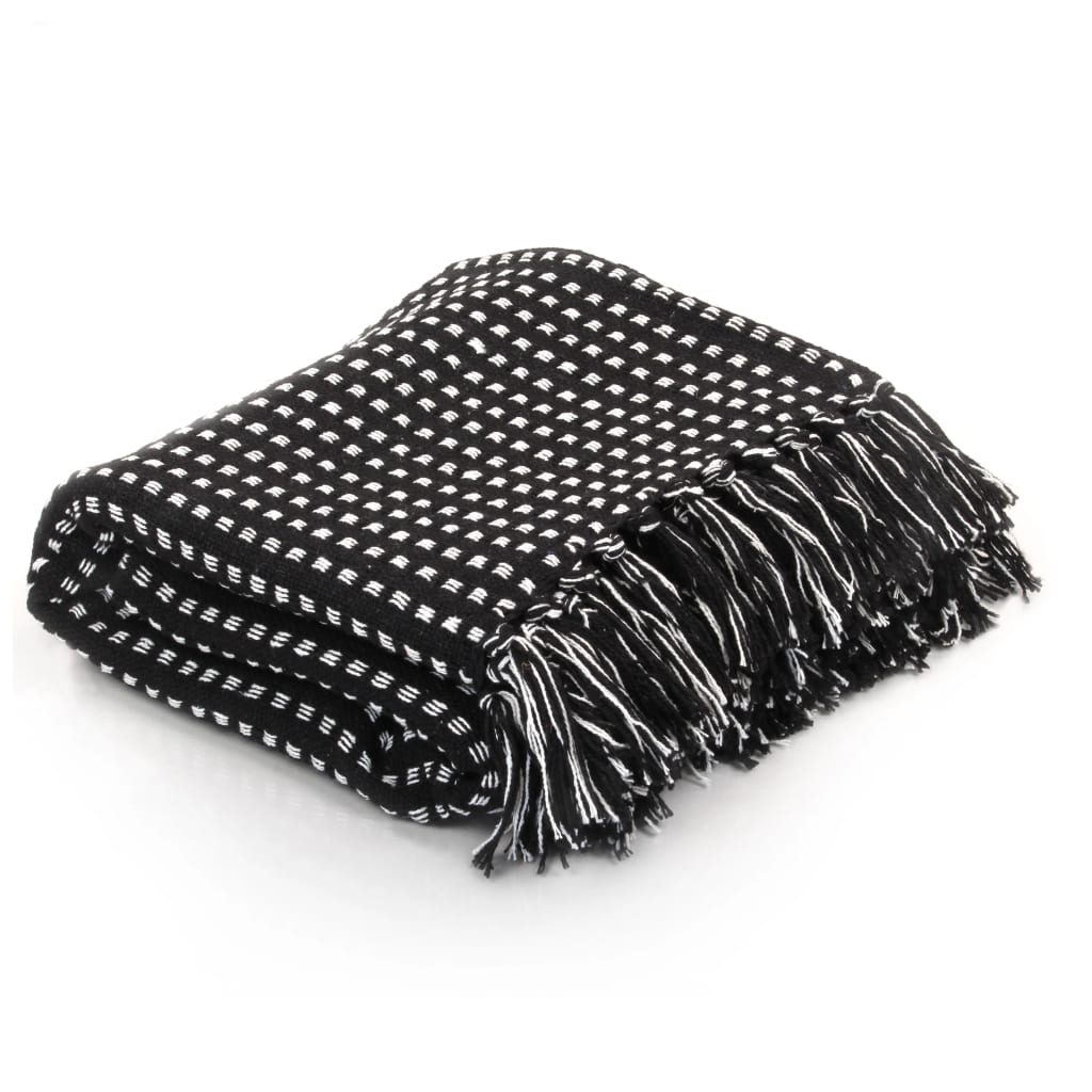 8718475573944_a_en_hd_1 vidaXL Throw Cotton Squares 220x250 cm Black - Image 1