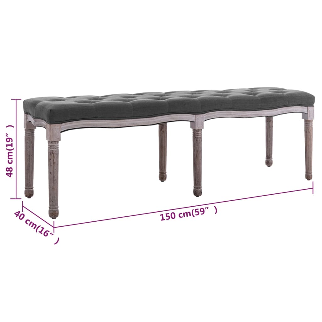 8718475574538_g_en_hd_5 vidaXL Bench Linen Solid Wood 150x40x48 cm Dark Grey - Image 6