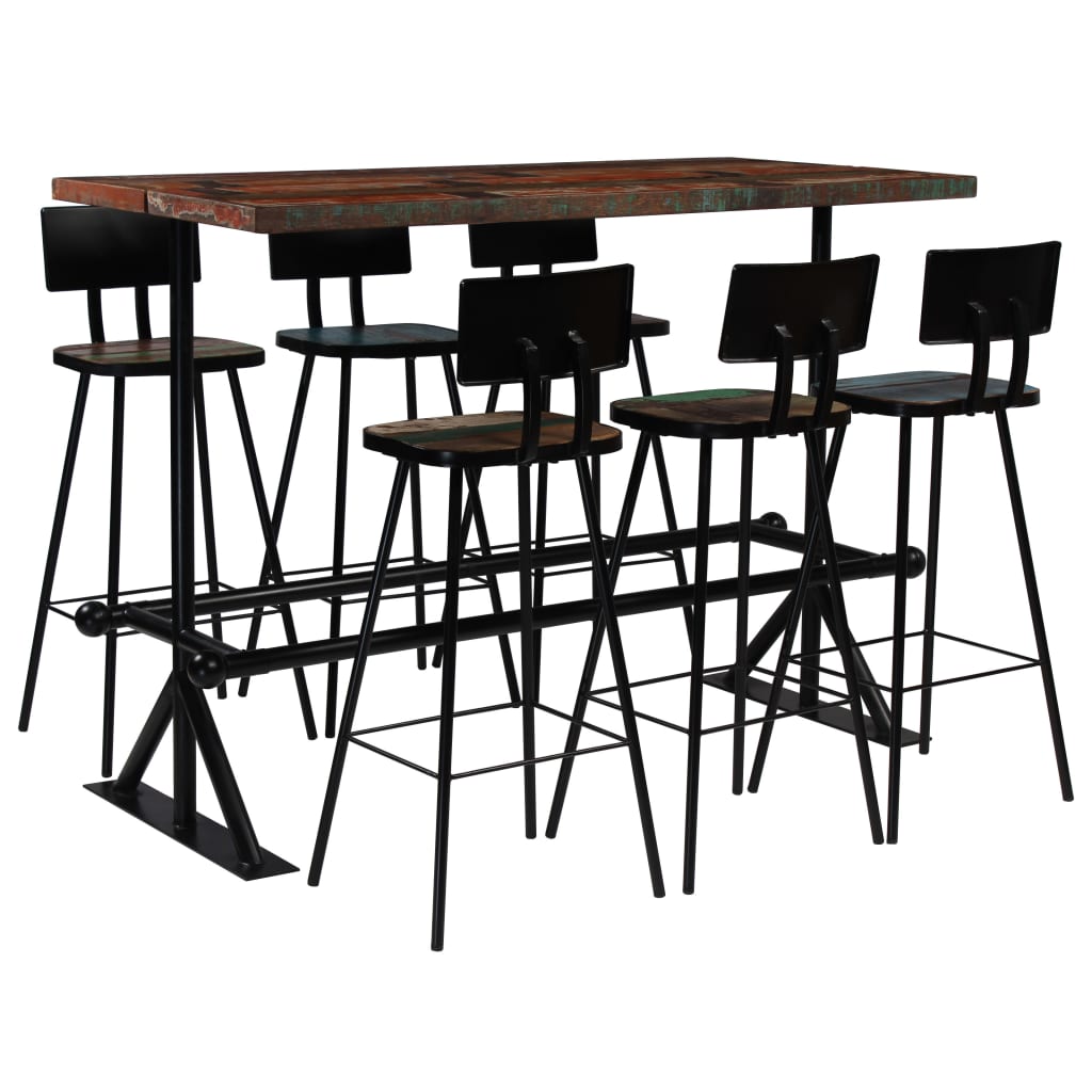 8718475580126_a_en_hd_1 vidaXL Bar Set 7 Piece Solid Reclaimed Wood Multicolour - Image 1
