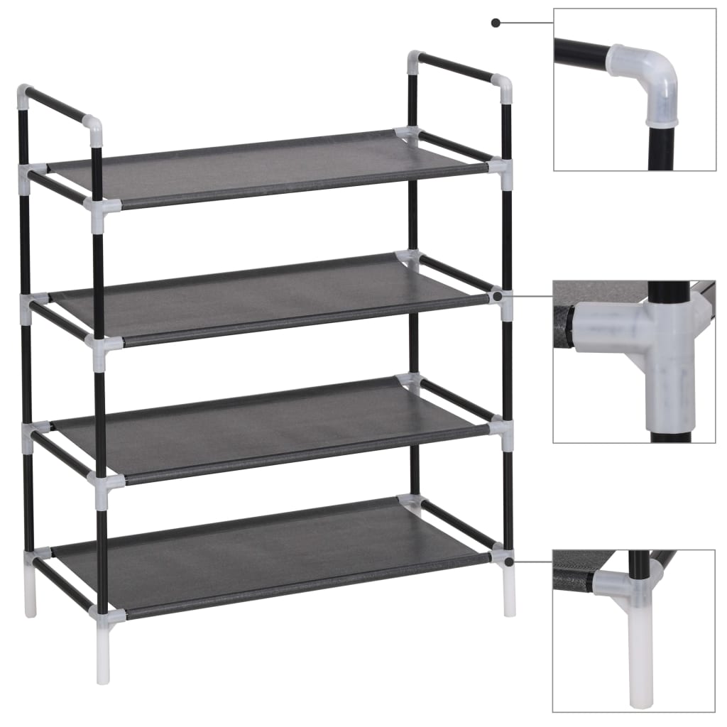 8718475583448_a_en_hd_1 vidaXL Shoe Rack with 4 Shelves Metal and Non-woven Fabric Black - Image 1