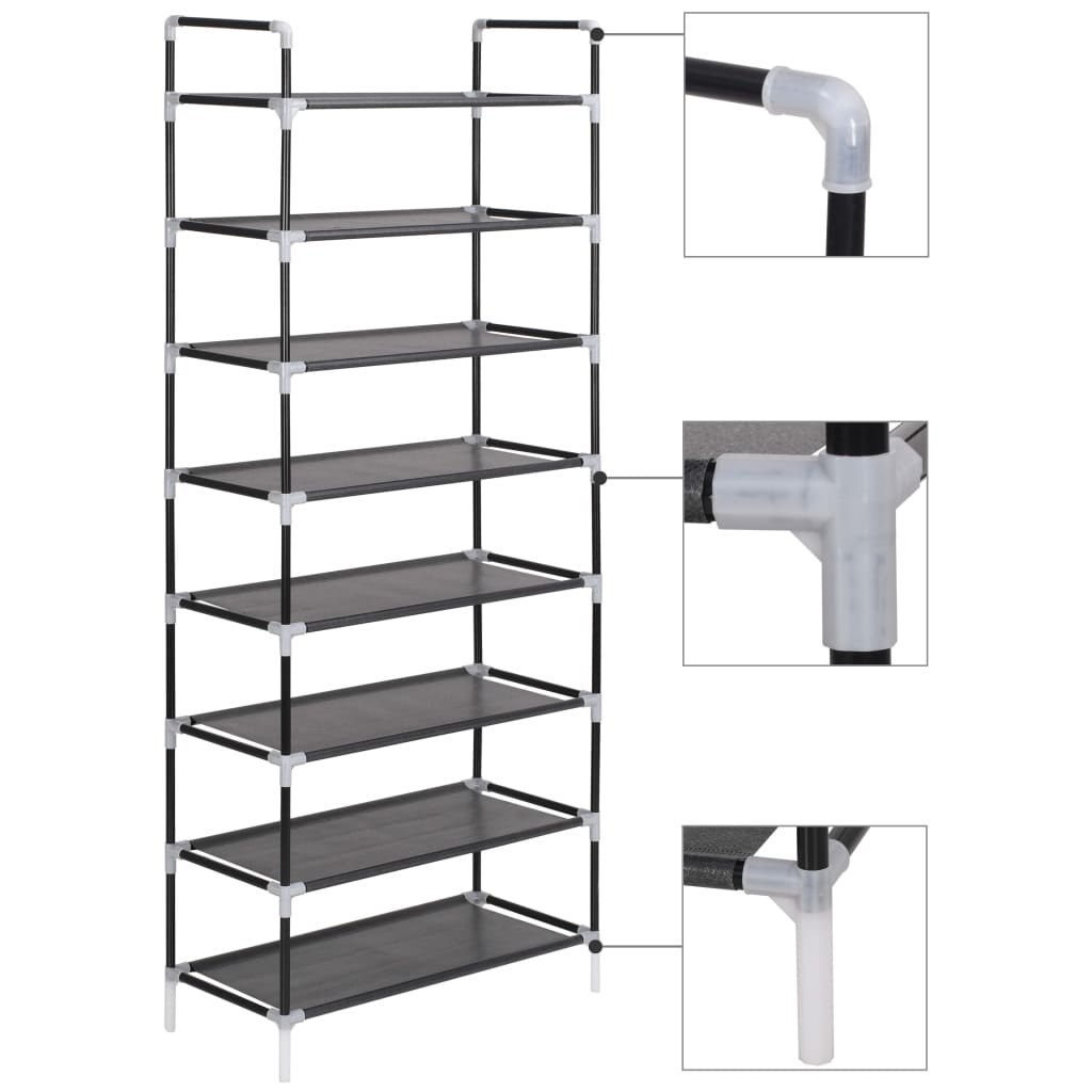 8718475583455_a_en_hd_1 vidaXL Shoe Rack with 8 Shelves Metal and Non-woven Fabric Black - Image 1