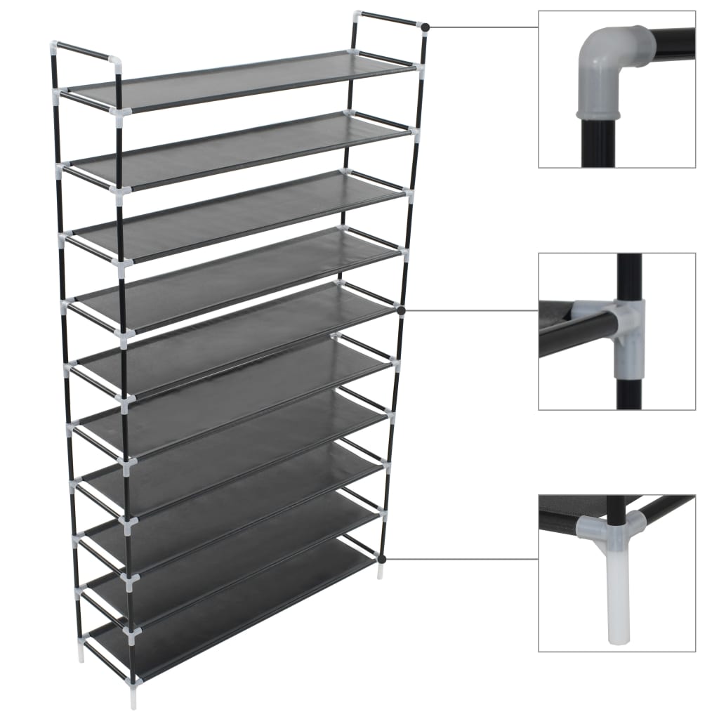 8718475583462_a_en_hd_1 vidaXL Shoe Rack with 10 Shelves Metal and Non-woven Fabric Black - Image 1