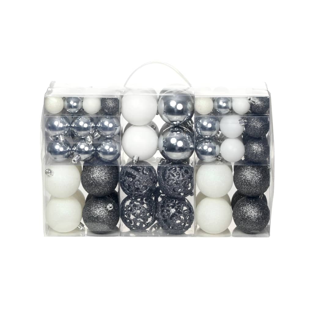 8718475586159_a_en_hd_1 vidaXL 100 Piece Christmas Ball Set 3/4/6 cm White/Grey - Image 1
