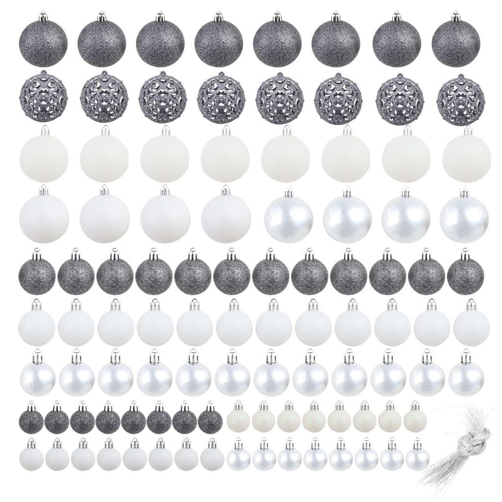 8718475586159_g_en_hd_1 vidaXL 100 Piece Christmas Ball Set 3/4/6 cm White/Grey - Image 2