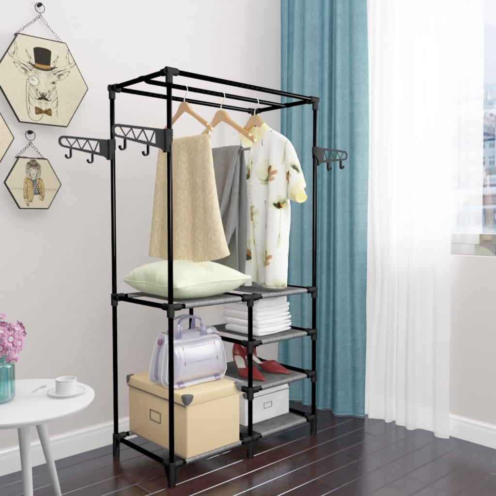 8718475586654_g_en_hd_4 vidaXL Clothes Rack Steel and Non-woven Fabric 87x44x158 cm Black - Image 6