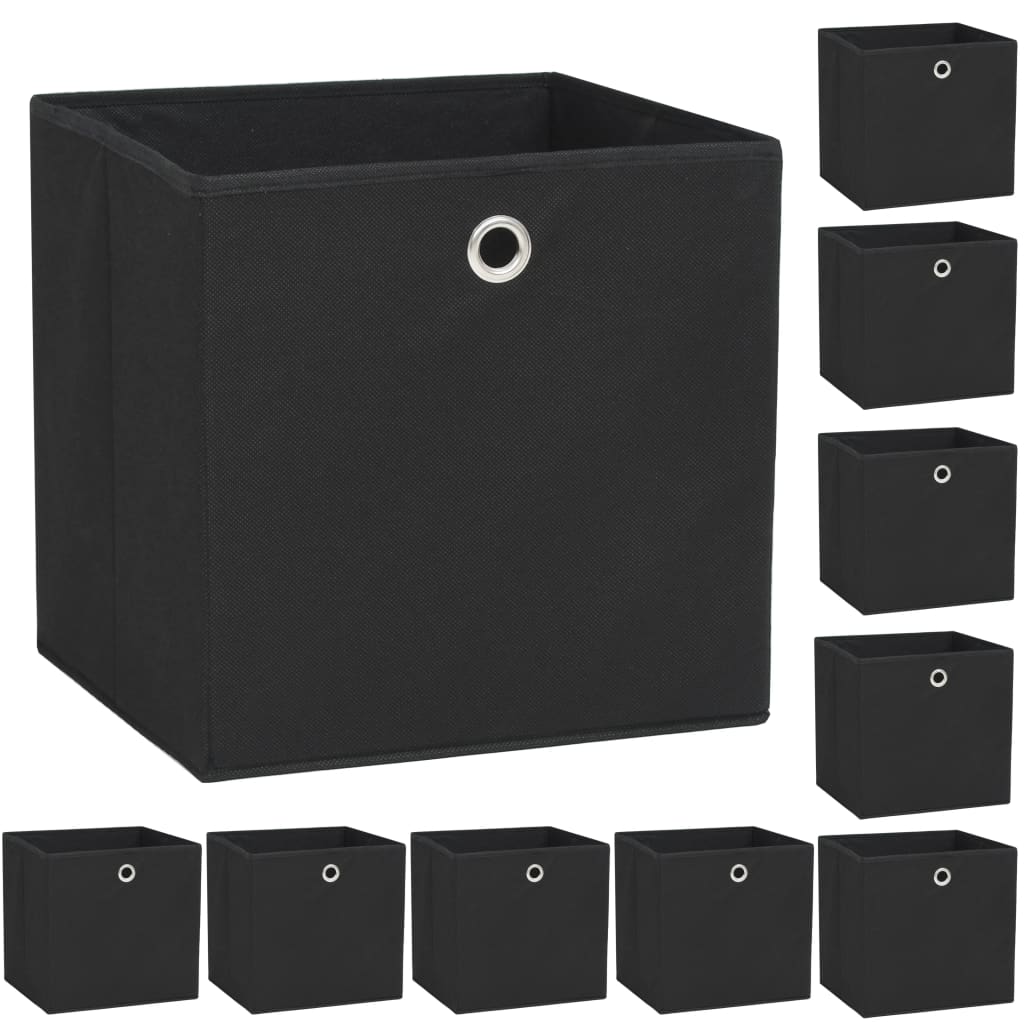 8718475586678_a_en_hd_1 vidaXL Storage Boxes 10 pcs Non-woven Fabric 32x32x32 cm Black - Image 1