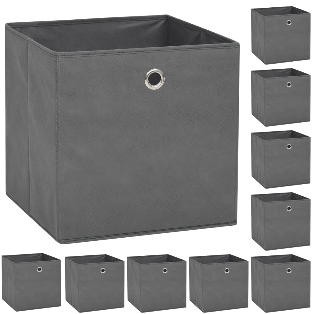 8718475586692_a_en_hd_1 vidaXL Storage Boxes 10 pcs Non-woven Fabric 32x32x32 cm Grey - Image 1