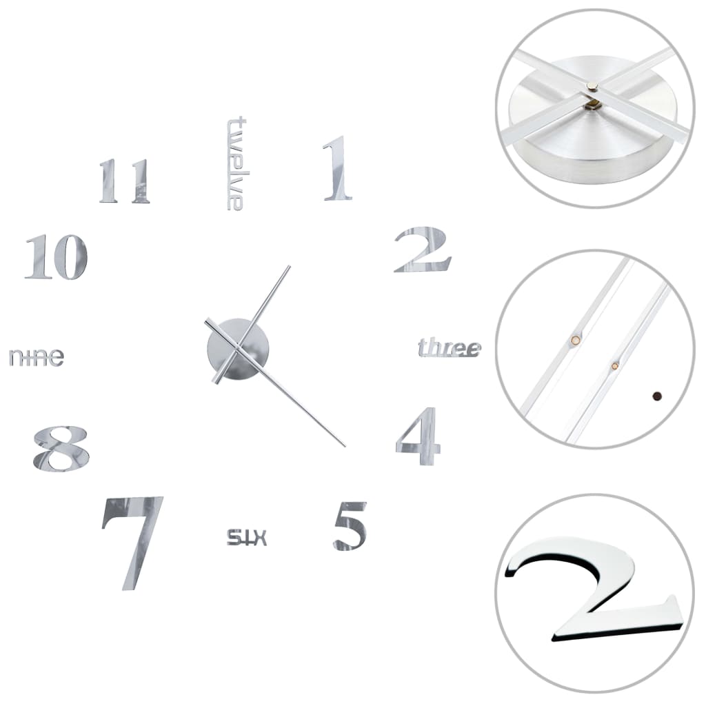 8718475589877_a_en_hd_1 vidaXL 3D Wall Clock Modern Design 100 cm XXL Silver - Image 2