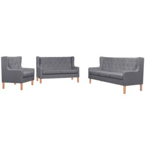 vidaXL Sofa Set 3 Pieces Fabric Grey