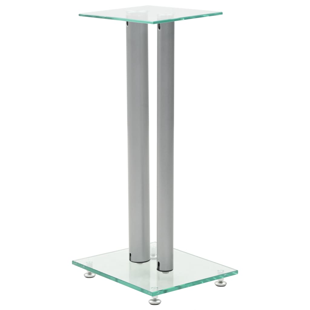 8718475592884_g_en_hd_1 vidaXL Speaker Stands 2 pcs Tempered Glass 2 Pillars Design Silver - Image 2
